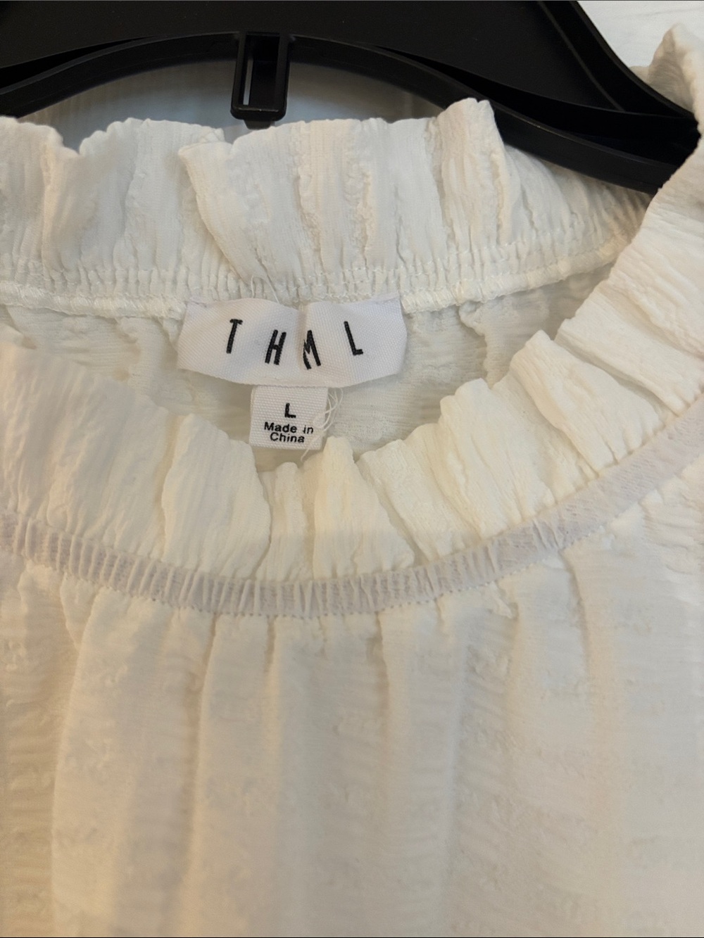 THML white Blouse with Pink & Green Embroidered Puff Sleeves - Picture 2 of 4